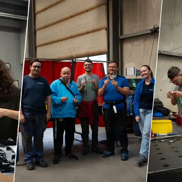 Schichtwechsel bei Wiedenmann mit Beschäftigten der Mainfränkischen Werkstätten und Auszubildenden